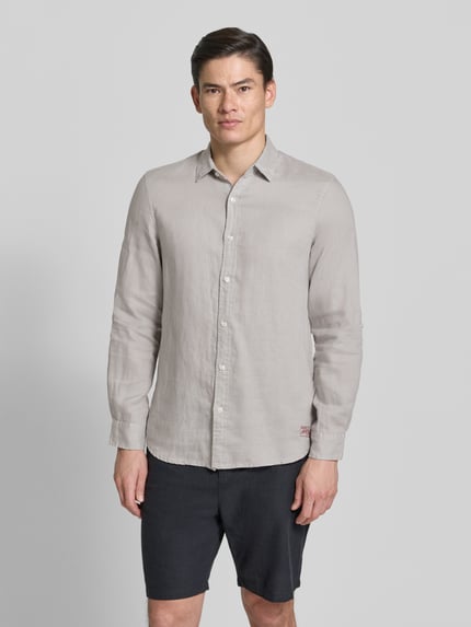 Scotch & Soda Slim Fit Leinenhemd mit Kentkragen Hellgrau 4