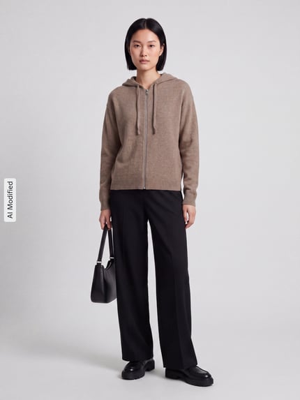Jake*s Casual Regular fit gebreid jack van puur kasjmier Taupe gemêleerd - 1