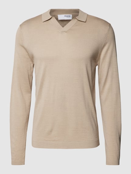 Selected Pullover mit Polokragen in unifarbenem Design Offwhite 2