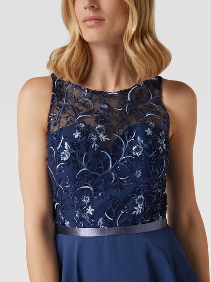LUXUAR FASHION cocktailjurk met bloemenborduursel Marineblauw - 3