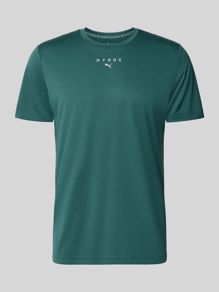 Productfoto, groen Regular Fit Sport-T-Shirt met logo-print model 'M PUMA X HYROX' van PUMA, heren sportshirt, egale textuur