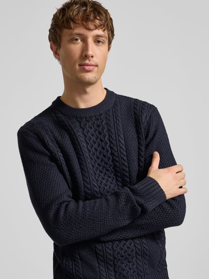 JACK & JONES Gebreide pullover met ribboorden, model 'PAUL' Marineblauw - 3