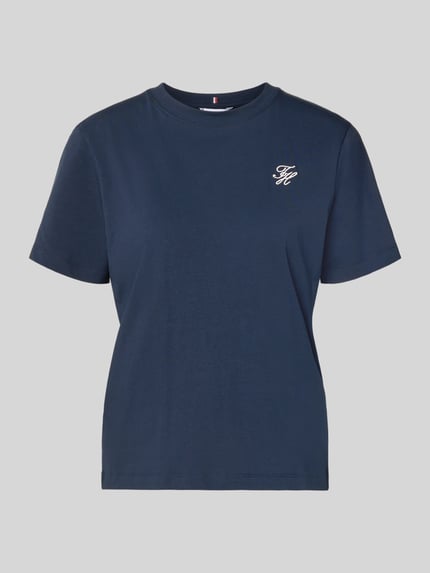 Produktfoto, Regular Fit T-Shirt aus Baumwoll-Mix von Tommy Hilfiger, Damen T-Shirt in Optik: Unifarben, Logo-Stitching, Rundhals, Kurzarm, Jersey.