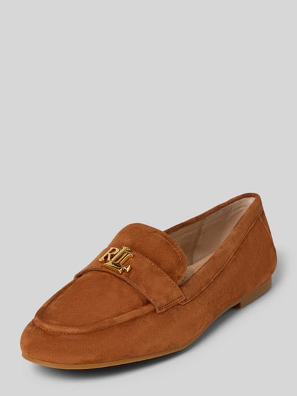 Produktfoto, Loafer aus Leder mit Label-Applikation Modell 'AVERI III' von Lauren Ralph Lauren in Braun, abgerundete Spitze, Schlupfform, feine Struktur