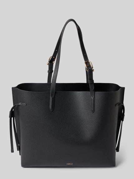 Productfoto, Handtasche aus echt leer met logodetail Model 'Ava' van FURLA, dames schoudertas met open hoofdvak, smalle schouderband, zwart structuurleer, Breedte maat 1: 51 cm, Lengte maat 1: 30 cm, Diepte maat 1: 40 cm, bandlengte maat 1: 58 cm