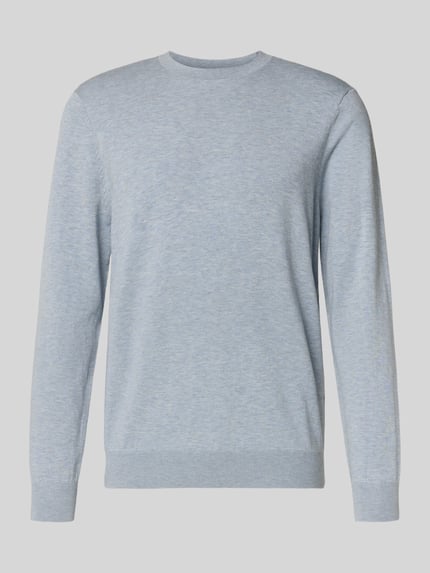 Produktfoto, Regular Fit Pullover aus Lyocell-Mix mit Seiden-Anteil von Profuomo, jasnoniebieska dzianina, okrągły dekolt, krój regular fit, długość tyłu w rozmiarze M 60 cm, długość rękawa w rozmiarze M 67 cm