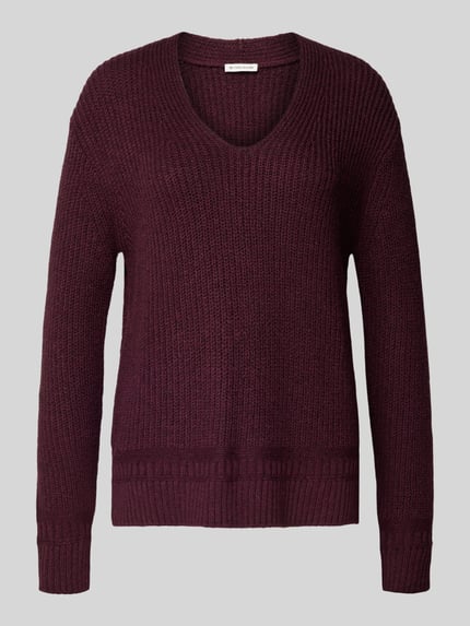 Tom Tailor Regular Fit Strickpullover aus Baumwoll-Mix Bordeaux 2