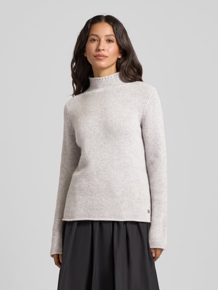 Fynch-Hatton Strickpullover aus Lanawolle mit Stehkragen Hellgrau Melange 4