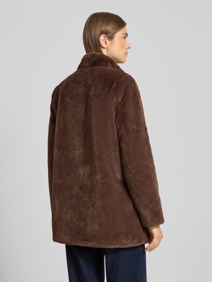 ONLY Regular fit lange jas in de look van imitatiebont, model 'VIDA' Chocoladebruin - 5