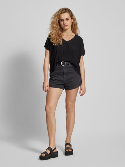 QS T-shirt z plisami Czarny 1