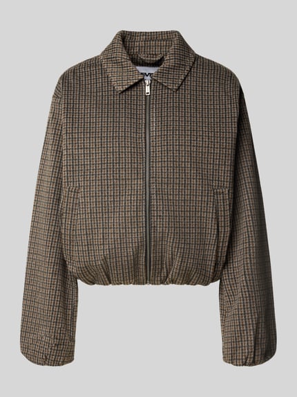 Produktfoto, Blouson mit Eingrifftaschen von REVIEW, braunes Hahnentrittmuster, lockere Passform, Umlegekragen, elastische Abschlüsse