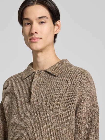 Jake*s Studio Men Sweter z dzianiny o kroju loose fit z dodatkiem bawełny i wełny Ziemisty brązowy 3