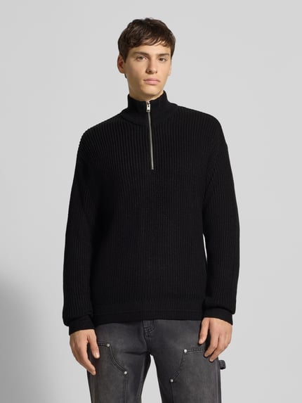 JACK & JONES Sweter z dzianiny z zamkiem błyskawicznym model ‘KAITO’ Czarny 4