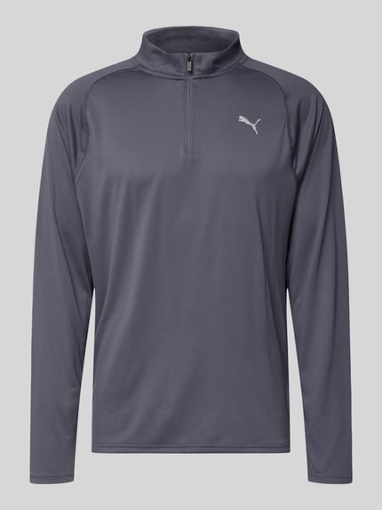 Produktfoto, bluzka z długim rękawem z stójką i zamkiem błyskawicznym PUMA PERFORMANCE, krój regular fit, logo, długość tyłu w rozmiarze M: 71 cm