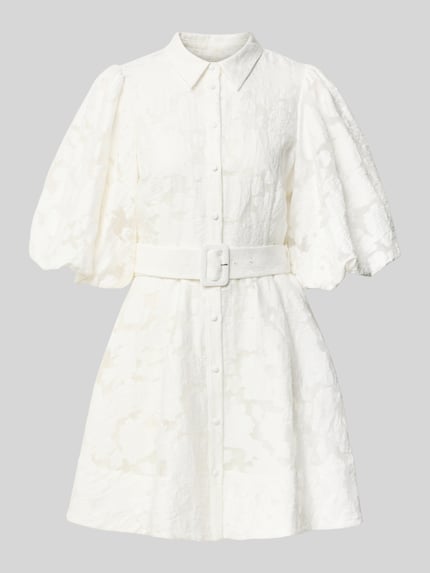 Produktfoto, Minikleid aus Viskose-Mix Modell 'Antya' von Ted Baker, kwiatowy wzór, pasek w talii, wykładany kołnierz, rękaw o dł. 1/2, listwa guzikowa, Mieszanka wiskozy, taliowany krój, Długość tyłu w rozmiarze 36: 85 cm, Szerokość w rozmiarze 36: 49 cm, Długość rękawów w rozmiarze 36: 40 cm
