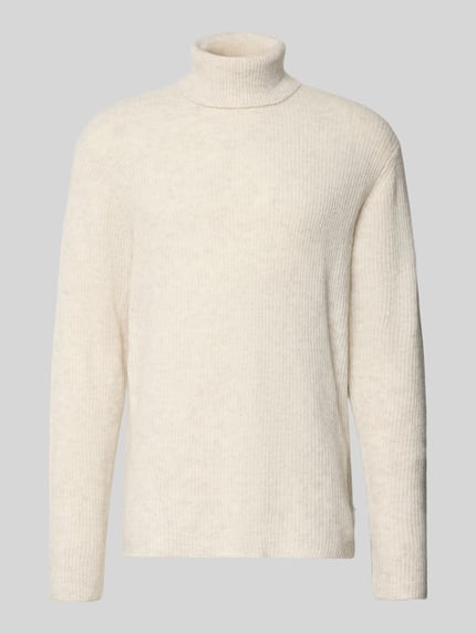 Lindbergh Gebreide pullover in riblook met col Zand gemêleerd - 1