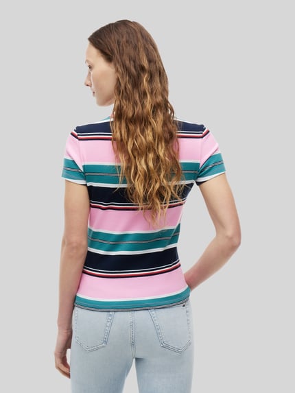 Tommy Jeans Slim Fit T-Shirt aus Baumwoll-Mix in Rippstrick Pink 5