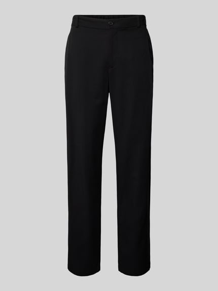Produktfoto, schwarze Regular Fit Hose mit Leinen-Anteil von Emporio Armani, Lyocell-Mix, klassische Form und glatte Struktur