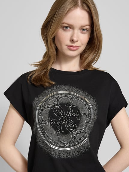 GUESS T-Shirt mit Ziersteinbesatz und Rundhalsausschnitt Black 3