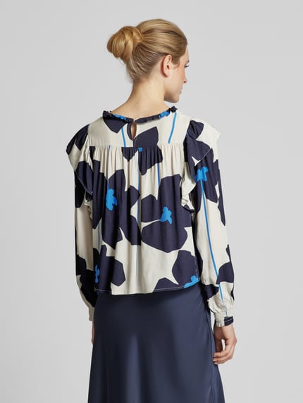 Oui Bluzka o kroju relaxed fit z bufiastymi rękawami Ciemnoniebieski 5
