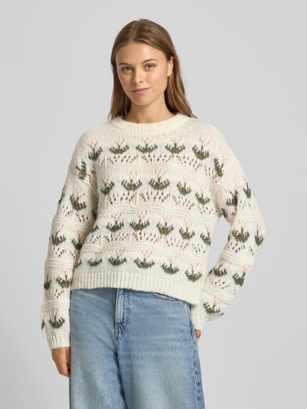 VERO MODA Regular fit gebreide pullover met broderie anglaise, model 'IDELLE' Offwhite - 4