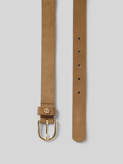 Produktfoto, Gürtel aus echtem Leder Modell 'Scarlet' von BOSS, sandfarben, glatte Wildleder-Oberfläche, goldene Metallschließe, Damen Gürtel von BOSS