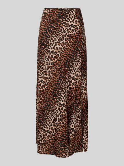 PIECES Uitlopende midirok met all-over motief, model 'NYA' Middenbruin - 2