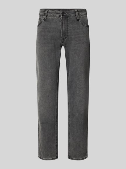 Produktfoto, Slim Fit Jeans mit Lyocell-Anteil Modell 'Clark' von JACK & JONES, krój slim fit, 5 kieszeni, mieszanka bawełny i lyocellu, zapięcie na guzik i zamek błyskawiczny, Szerokość w rozmiarze 32/32: 34 cm, Długość wewnętrzna nogawki: 78 cm, szary odcień, gładka tekstura