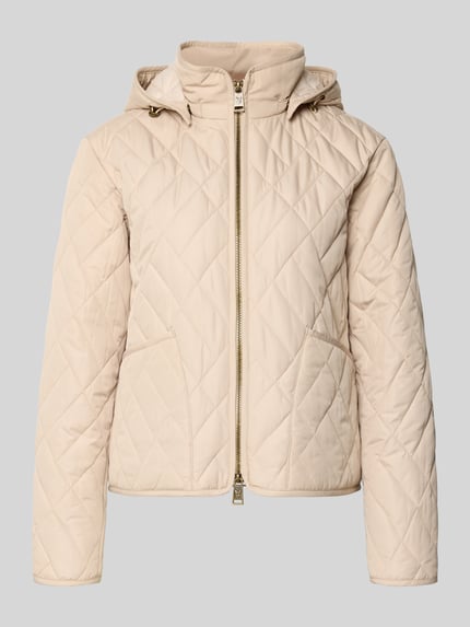 Produktfoto, Steppjacke mit Zweiwege-Reißverschluss von Fuchs Schmitt in Beige, rautenförmige Steppung, sichtbare Taschen, reguläre Passform, Kapuze, Stehkragen, glatte Textur