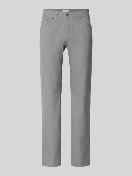 Produktfoto, graue Hose mit Eingrifftaschen Modell 'Chuck' von Brax, Regular Fit, Material-Mix mit Viskose-Anteil, Frontansicht, schlichte Textur.