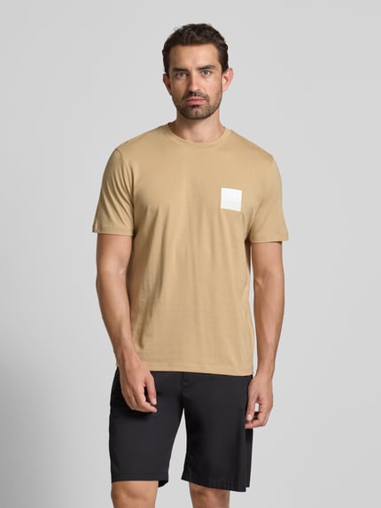 HUGO T-shirt z nadrukiem z logo i okrągłym dekoltem model ‘Dapusi’ Beżowy 4