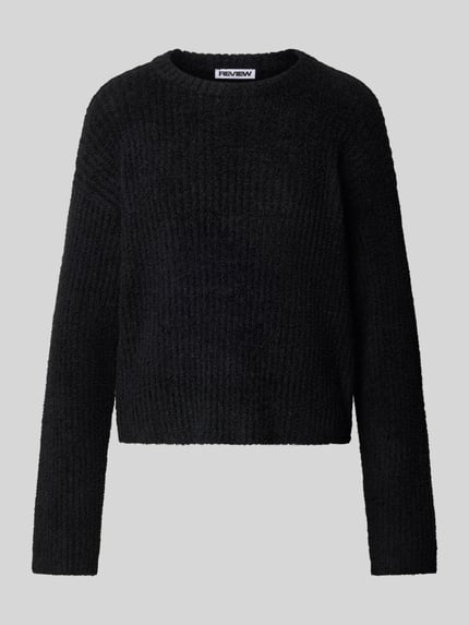 Produktfoto, Relaxed Fit Strickpullover mit elastischen Abschlüssen von REVIEW in Schwarz, lockere Passform, Rundhalsausschnitt, strukturierte Oberfläche