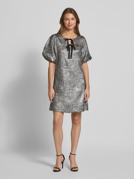 b.young mini-jurk met sierstrikapplicatie model 'Detona' Metallic zwart - 1