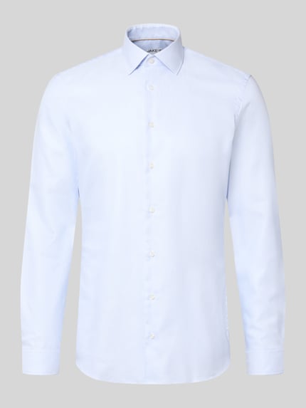 Produktfoto, hellblaues Super Slim Fit Businesshemd aus reiner Baumwolle von Jake*s, glatte Oberfläche, klassische Knopfleiste.