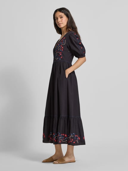 Scotch & Soda Midikleid aus Baumwoll-Leinen-Mix mit V-Ausschnitt Dunkelblau 1