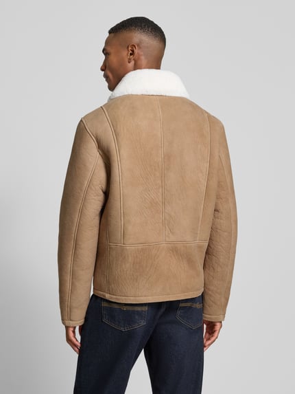 Strellson Regular Fit Lederjacke aus echtem Lammfell Modell 'MONTY' Mittelbraun 5