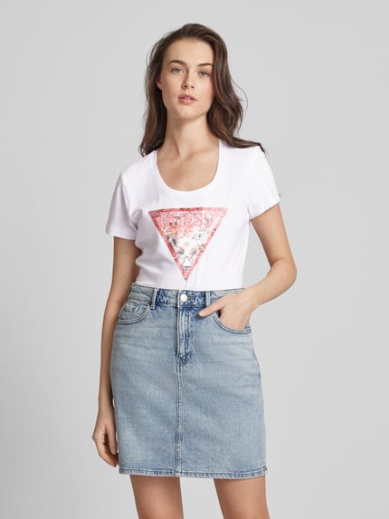GUESS T-shirt met strass-steentjes Wit - 4