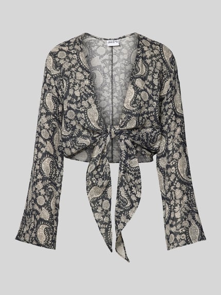 Jake*s Casual Kort blouseshirt met strikdetail Zwart - 2
