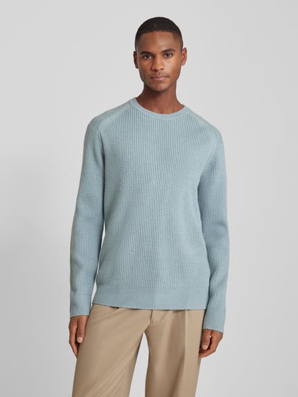 Tom Tailor Denim Regular Fit Strickpullover mit Wollanteil mit Strukturmuster Hellgrau Melange 4
