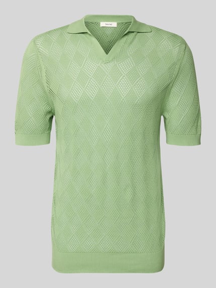 Produktfoto, Regular Fit Poloshirt aus reiner Baumwolle Modell 'ARCO' von SELECTED HOMME in Pastellgrün mit Lochstrickmuster, Strickstruktur, Polokragen, geripptem Kurzarm- und Rumpfabschluss, unifarbenes Design.