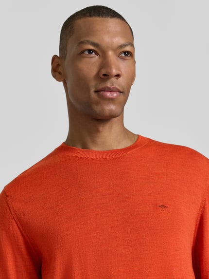 Fynch-Hatton sweter z dzianiny o kroju regular fit z wełny z okrągłym dekoltem Pomarańczowy 3