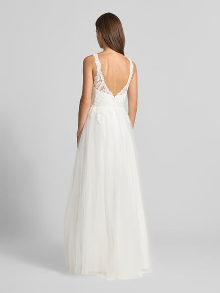 Mascara Abendkleid mit Spitze und tiefem V-Ausschnitt Ecru 5