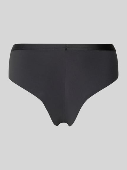 Produktfoto, zwarte slip met kanten details, elastische tailleband, aansluitende pasvorm, zachte stof, Slip mit Spitzenbesatz Modell 'Poetry Temp' van Mey