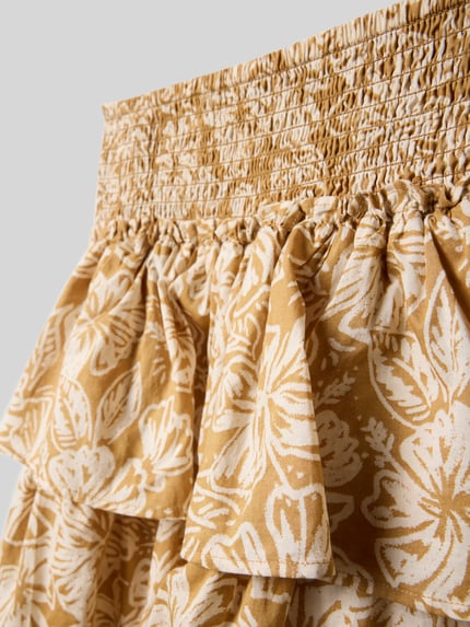 Productfoto, Regular Fit Rock met floral allover-print van Garcia, katoenen stof, elastische tailleband, beige en witte bloemenprint, detailopname