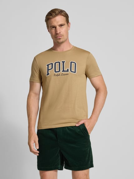 Polo Ralph Lauren T-shirt o kroju custom slim fit z okrągłym dekoltem Beżowy 4