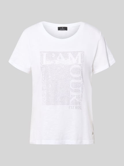 Productfoto, T-shirt met siersteentjes en ronde hals van monari, katoen-micromodal-mix, regular fit, ruglengte maat 36: 58 cm, wit