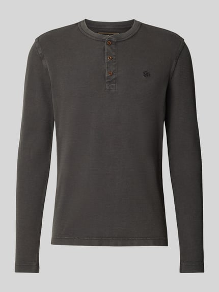 Produktfoto, Longsleeve mit Strukturmuster und Knopfleiste von Superdry, reine Baumwolle, anthrazit, Rundhalsausschnitt, Regular Fit.