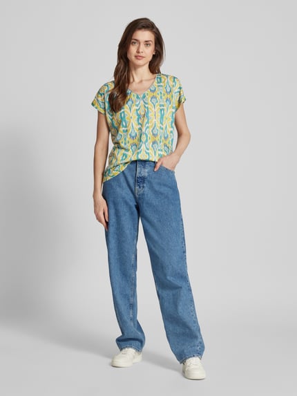 Christian Berg Woman T-Shirt mit Allover-Muster und V-Ausschnitt Apfel 1