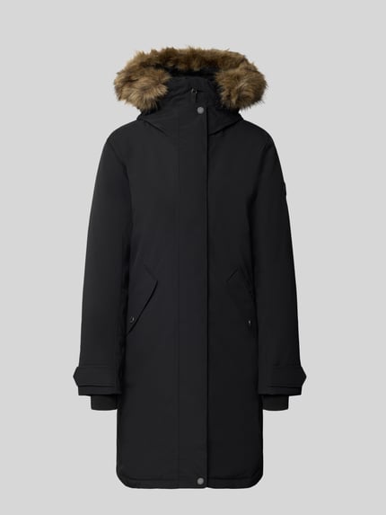 Produktfoto, schwarzer Regular Fit Parka mit Kunstfellbesatz Modell 'ERNA' von Didriksons, wasserabweisend, Kapuze, Thermore Füllung