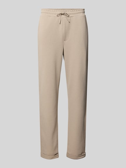Productfoto, Regular Fit Stoffhose met tunnelkoord model 'NEWKODYL LIFE LINUS' van Only & Sons, effen beige, elastische taille, vaste zoom, zijzakken.